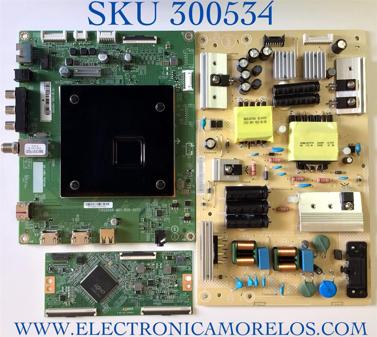 KIT DE TARJETAS PARA TV INSIGNIA 4K UHD SMART TV / NUMERO DE PARTE MAIN GXKCB02K023 / 715G9566-M01-B00-005T / T-CON CV500U1-T01-CB-2 / E3CCBB50000 / FUENTE PLTVIY301XXGA / 715G9519-P02-002-003M / PANEL TPT500B5-U1T01.D REV:S04AE / MODELO NS-50DF711SE21